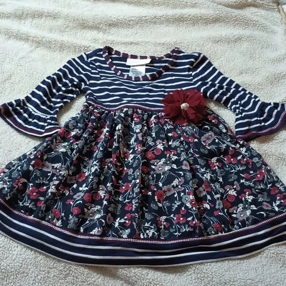 Bonnie Baby 24 Month Navy Blue, White & Burgundy Dress & Diaper Cover Like New! - Picture 2 of 10